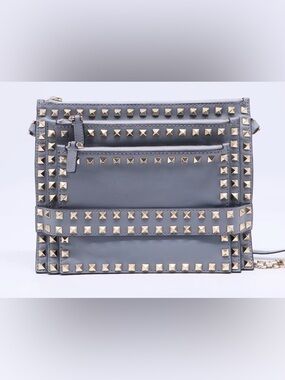 Valentino Gravani Studded Grey Leather Crossbody Bag comes with COA